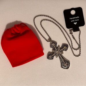 Brand New Handmade Gothic Cross Pendant On a Silver Stainless Steel Rope Chain.